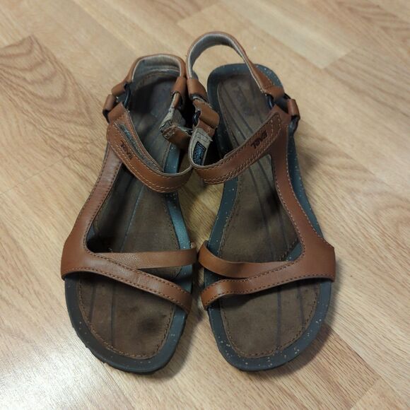 Teva Cabrillo Sandals Womens 8 Brown Leather Strappy Comfort Wedge Ankle Strap - Picture 2 of 7